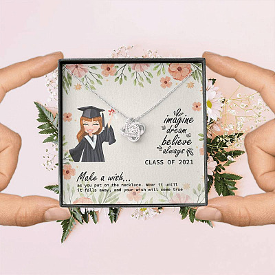 Graduation Gift Class of 2021 Make a Wish and Put on Your Necklace Love Knot Pendant Necklace