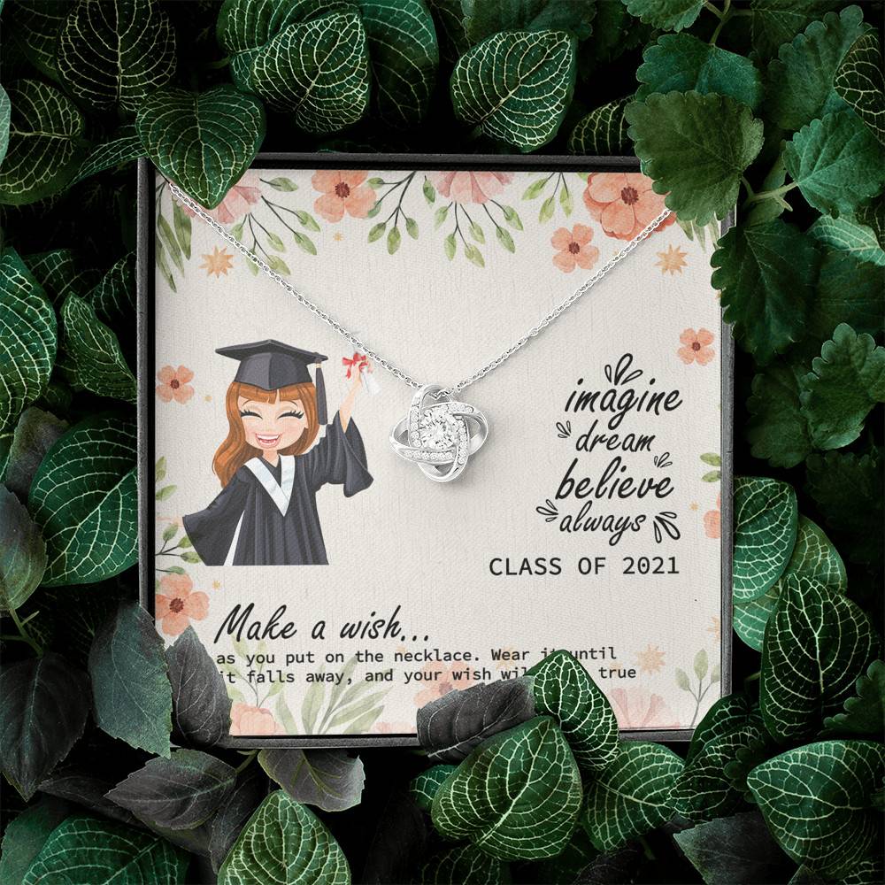 Graduation Gift Class of 2021 Make a Wish and Put on Your Necklace Love Knot Pendant Necklace Graduation Gift Class of 2021 Make a Wish and Put on Your Necklace Love Knot Pendant Necklace