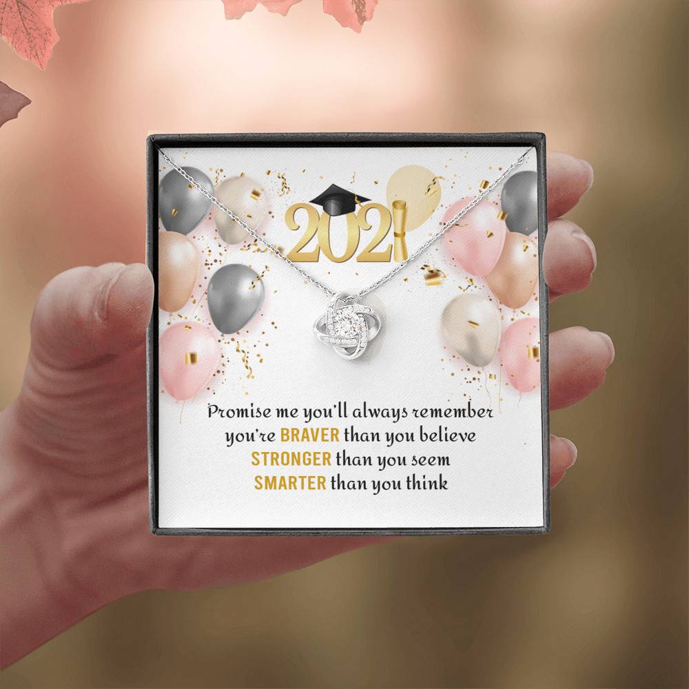 You're Braver Than You Believe Stronger Than You Seem Love Knot Necklace - Graduation Gift Necklace You're Braver Than You Believe Stronger Than You Seem Love Knot Necklace - Graduation Gift Necklace