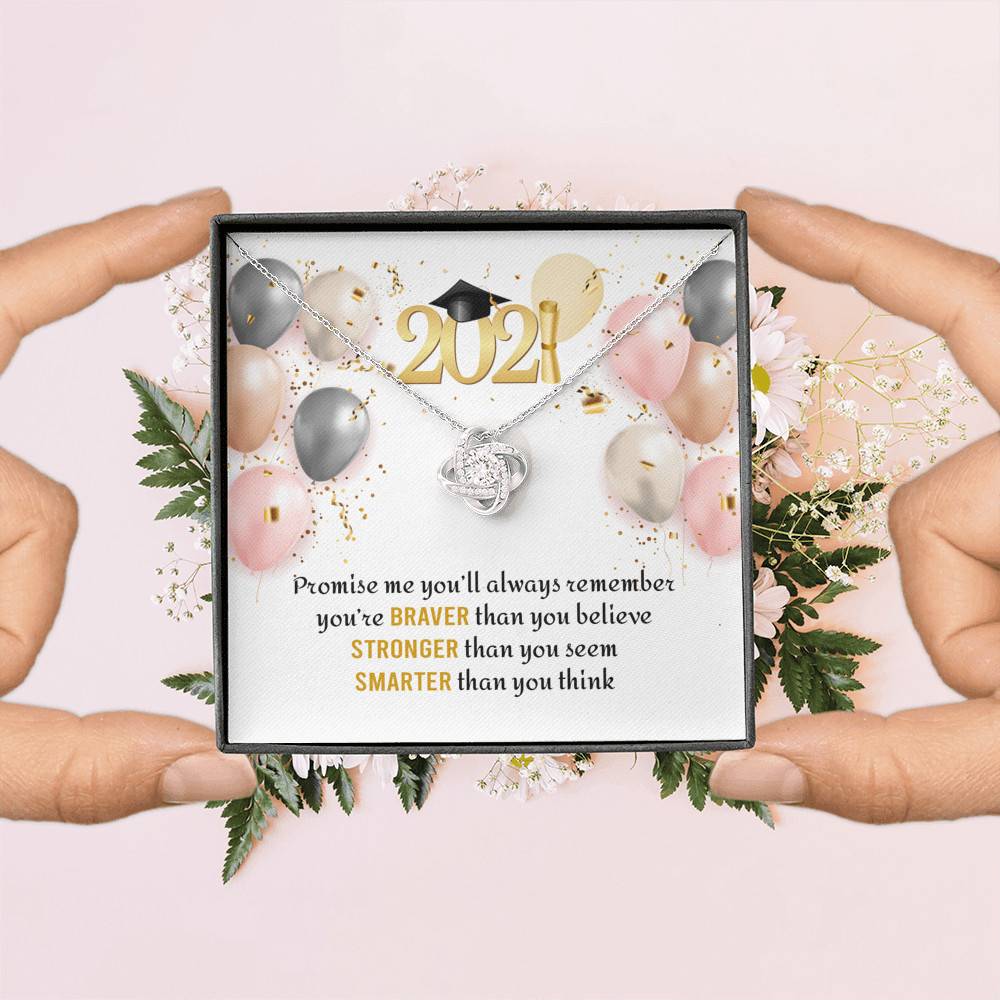 You're Braver Than You Believe Stronger Than You Seem Love Knot Necklace - Graduation Gift Necklace You're Braver Than You Believe Stronger Than You Seem Love Knot Necklace - Graduation Gift Necklace
