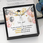 You're Braver Than You Believe Stronger Than You Seem Artisan Crafted Cross Necklace - Graduation Gift