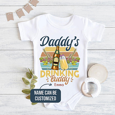 Alternative view of Personalized Daddy's Drinking Buddy Vintage Funny Baby Onesie - Toddler Infant Bodysuit