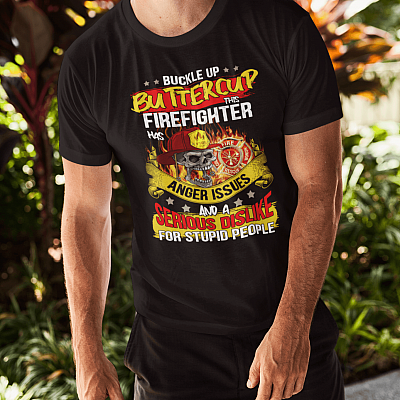 Alternative view of This Firefighter Has Anger Issues And A Serious Dislike For Stupid People T-shirt