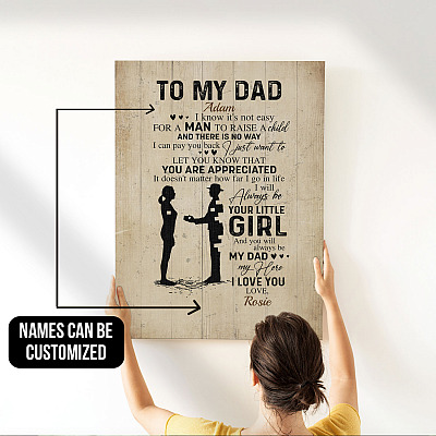 Alternative view of Personalized Daughter To My Dad I Know It's Not Easy For A Man To Raise A Child Framed Canvas - Unframed Poster
