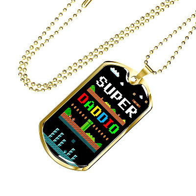 Super Daddio Dog Tag Pendant Necklace - Funny Gaming Dad Gift