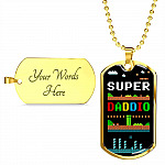 Super Daddio Dog Tag Pendant Necklace - Funny Gaming Dad Gift