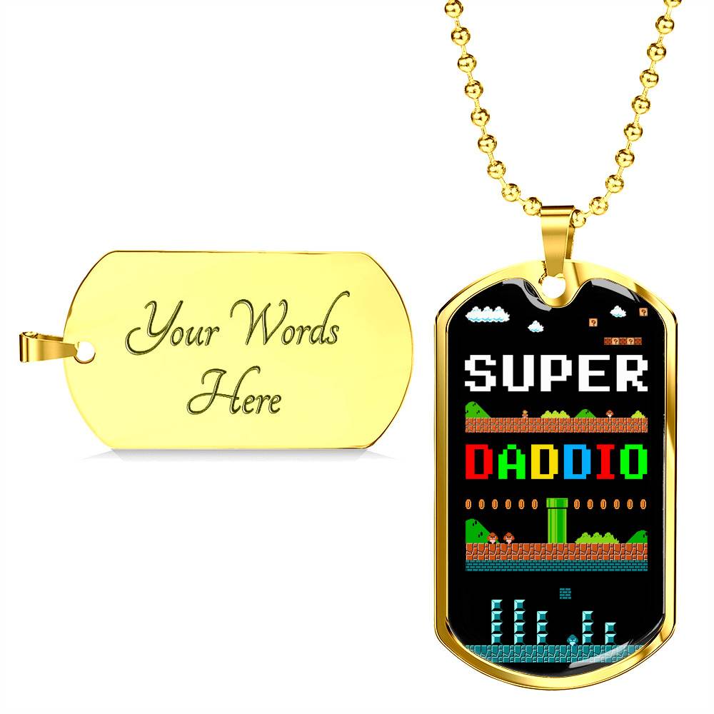 Super Daddio Dog Tag Pendant Necklace - Funny Gaming Dad Gift