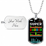 Super Daddio Dog Tag Pendant Necklace - Funny Gaming Dad Gift