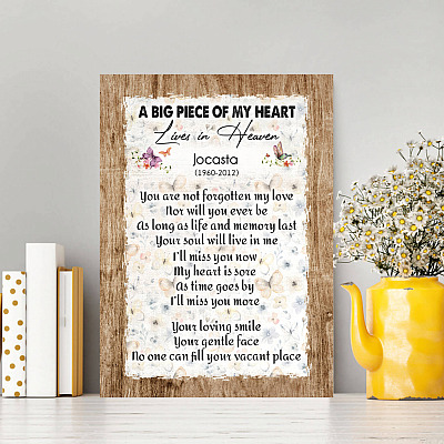 Alternative view of Personalized a Big Piece of My Heart Live in Heaven You Are Not Forgotten Wrapped Framed Canvas Prints - Unframed Poster