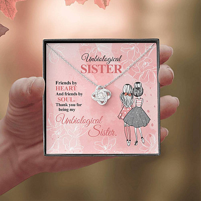 Unbiological Sister Friends by Heart and Friends by Soul Friendship Love Knot Pendant Necklace