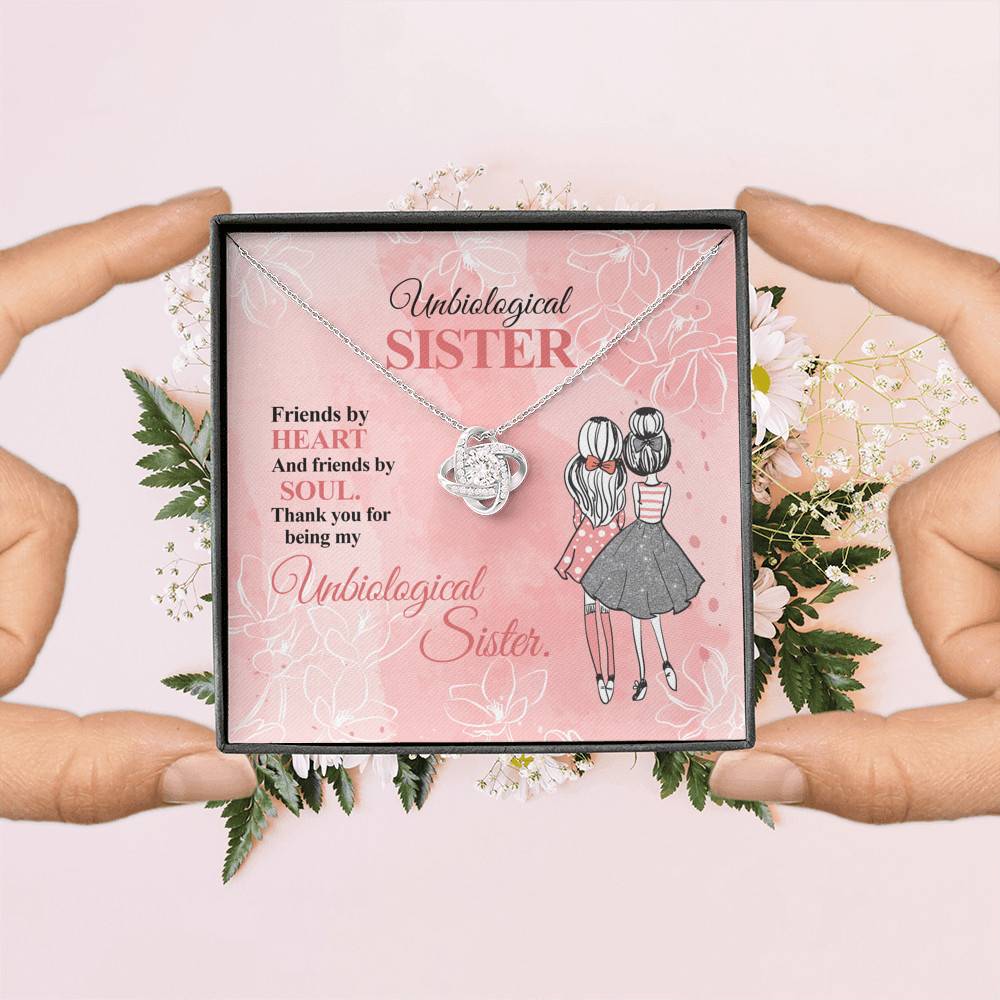 Unbiological Sister Friends by Heart and Friends by Soul Friendship Love Knot Pendant Necklace