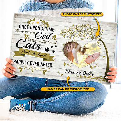 Alternative view of Personalized Photo Once Upon A Time There Was a Girl Who Really Loved Cats Framed Canvas - Unframed Poster