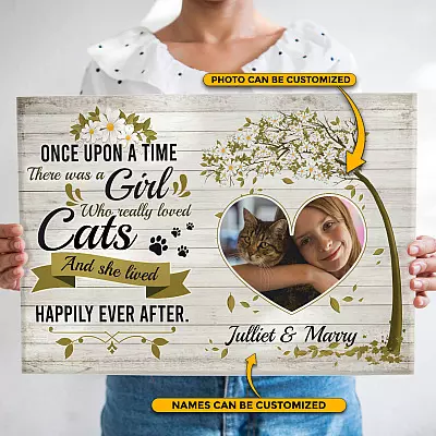 Personalized Photo Once Upon A Time There Was a Girl Who Really Loved Cats Framed Canvas - Unframed Poster