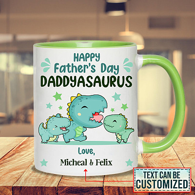 Alternative view of Personalized Happy Father's Day Daddyasaurus Accent Mug - Funny Father's Day Gift