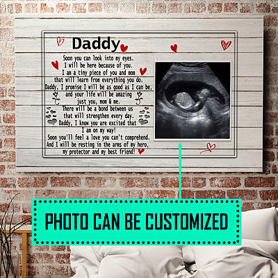 Alternative view of Personalized Custom Photo Daddy Soon You Can Look Into My Eyes Sonogram Framed Canvas - Unframed Poster