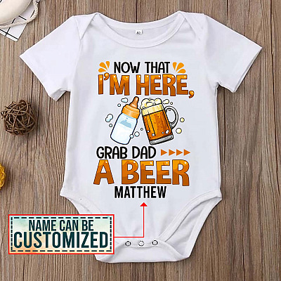 Alternative view of Personalized Now That I'm Here Grab Dad a Beer Baby Onesie - Toddler Baby Infant Bodysuit