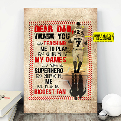 Alternative view of Personalized Dear Dad Thank you For Teaching Me Baseball Framed Canvas - Poster - Funny Baseball Dad Home Decor