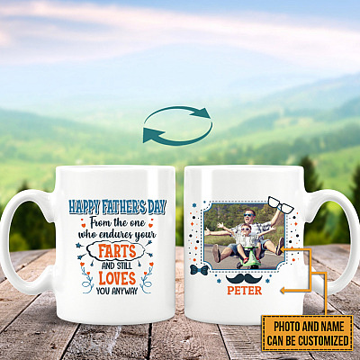 Alternative view of Personalized Custom Photo Happy Father's Day from The One Who Endures Your Farts Two Sided Ceramic Coffee Mug