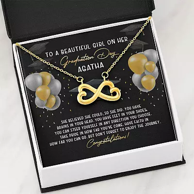 Personalized She Believed She Could So She Did Infinity Heart Necklace - Graduation Gift Necklace