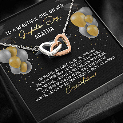 Personalized She Believed She Could So She Did Interlocking Hearts Necklace - Graduation Gift Necklace