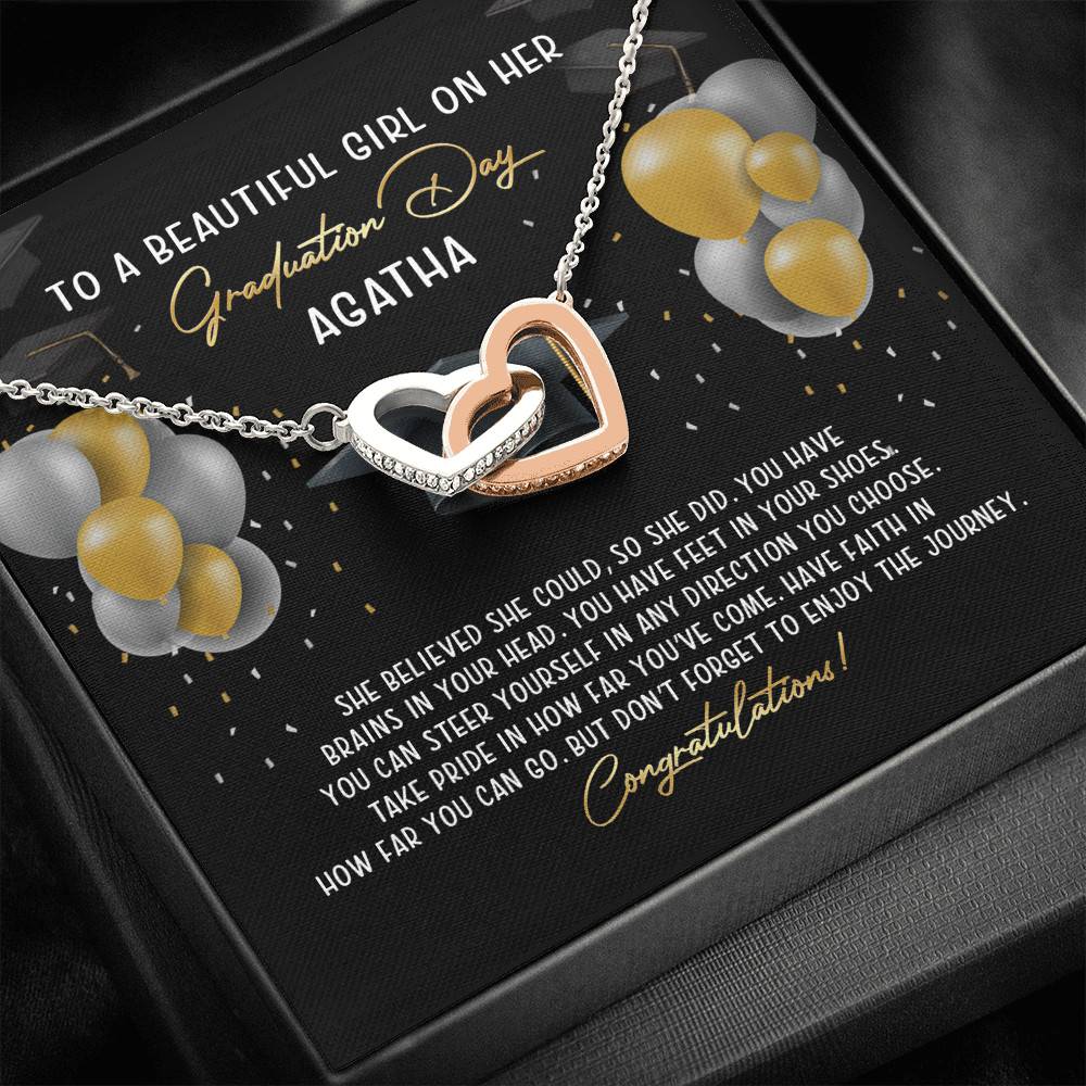 Personalized She Believed She Could So She Did Interlocking Hearts Necklace - Graduation Gift Necklace