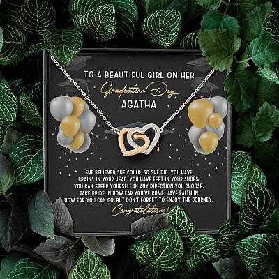 Personalized She Believed She Could So She Did Interlocking Hearts Necklace - Graduation Gift Necklace