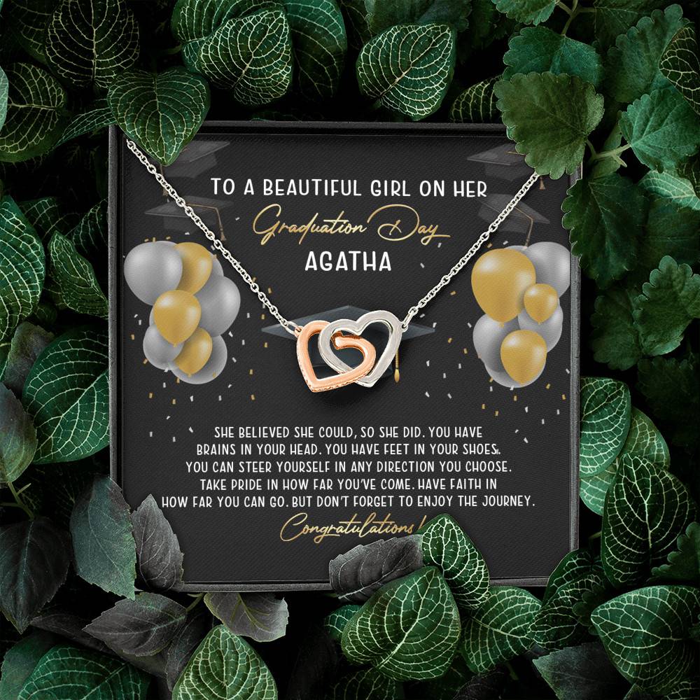 Personalized She Believed She Could So She Did Interlocking Hearts Necklace - Graduation Gift Necklace