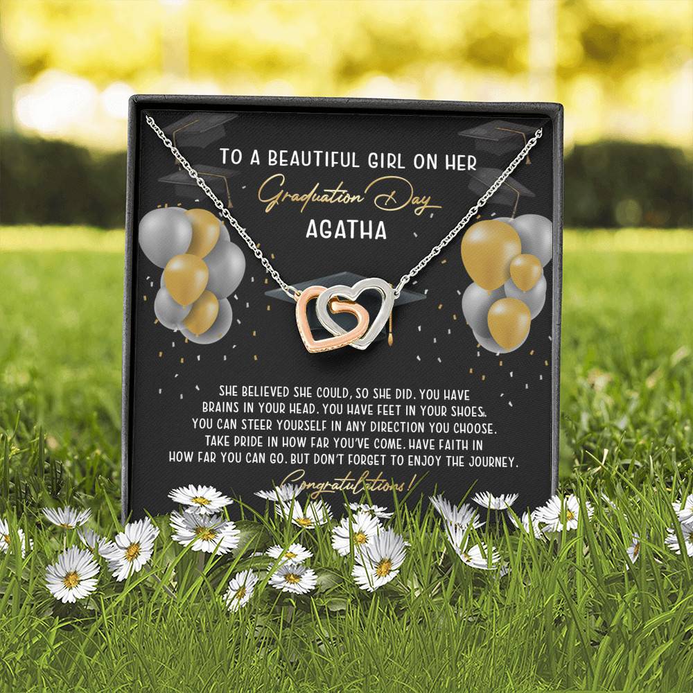 Personalized She Believed She Could So She Did Interlocking Hearts Necklace - Graduation Gift Necklace