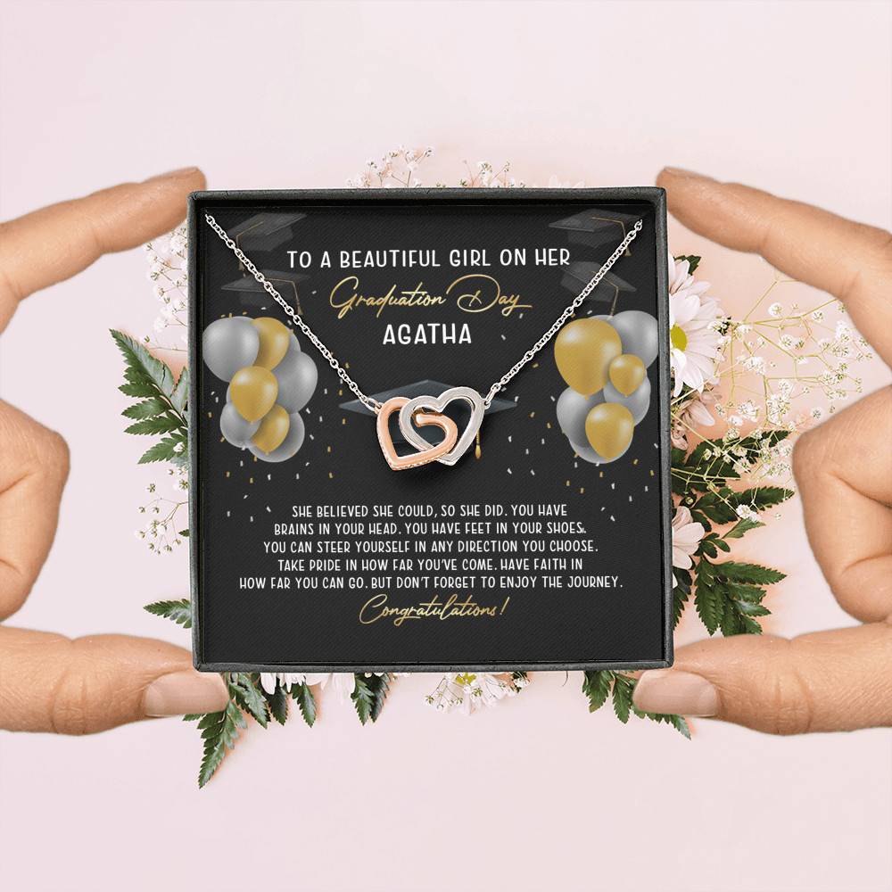 Personalized She Believed She Could So She Did Interlocking Hearts Necklace - Graduation Gift Necklace