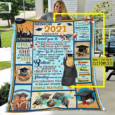 Personalized to My Daughter Senior 2021 Graduate Fleece Blanket - Sherpa Blanket - Woven Blanket