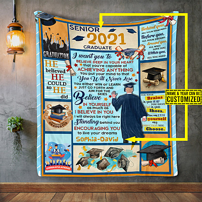 Personalized to My Son Senior 2021 Graduate Fleece Blanket - Sherpa Blanket - Woven Blanket