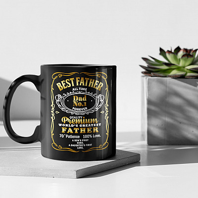 Best Father All Time Dad No 1 Forever Quality Premium Black Ceramic Coffee Mug - Beer Stein - Water Bottle