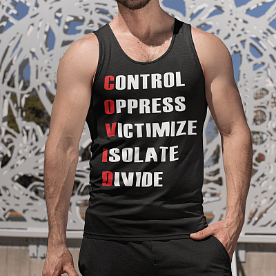 Alternative view of C-O-V-I-D Shirt Control Oppress Victimize Isolate Divide Cotton Tank Top Tee - Ladies Racerback Tank