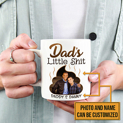 Personalized Photo Dad's Little Shit Ceramic Coffee Mug - Beer Stein - Water Bottle - Color Changing Mug