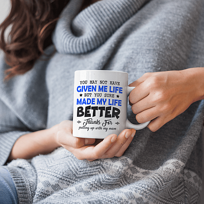 Alternative view of Bonus Dad Made My Life Better Thanks For Putting Up With My Mom Ceramic Coffee Mug - Water Bottle