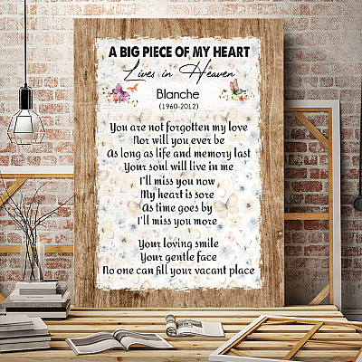 Personalized a Big Piece of My Heart Live in Heaven You Are Not Forgotten Wrapped Framed Canvas Prints - Unframed Poster