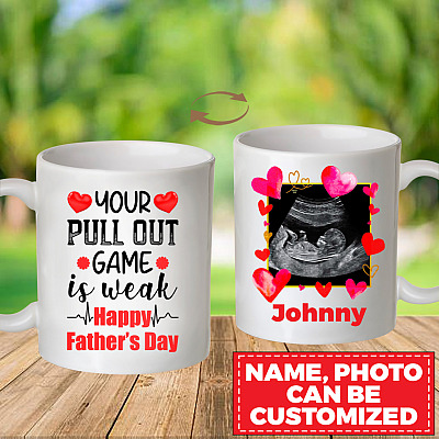 Alternative view of Personalized Custom Photo Your Pull out Game Is Weak Happy Father's Day Two Sided Ceramic Coffee Mug