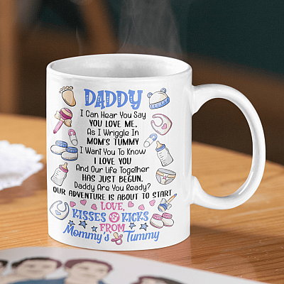 From Mommy's Tummy Daddy I Can Hear You Say You Love Me as I Wriggle Mug-Beer Stein-Water Bottle-Color Changing Mug
