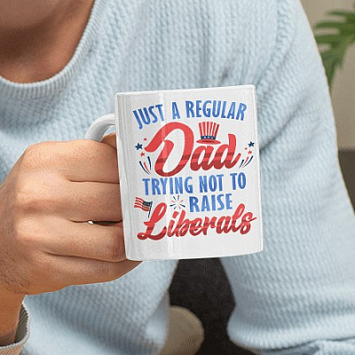 Conservative Dad Just A Regular Dad Trying Not To Raise Liberals Coffee Mug - Beer Stein - Water Bottle