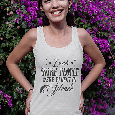 Alternative view of I Wish More People Were Fluent in Silence - Funny Tank Top - Anti-Social Tank Top Tee - Ladies Racerback Tank