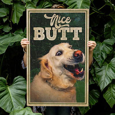 Golden Retriever Unframed Poster Vintage - Nice Butt Dog Funny Vintage Retro Framed Canvas