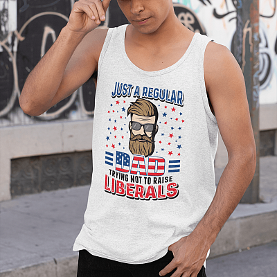 Alternative view of Just A Regular Dad Not To Raise Liberals Cotton Tank Top Tee - Ladies Racerback Tank