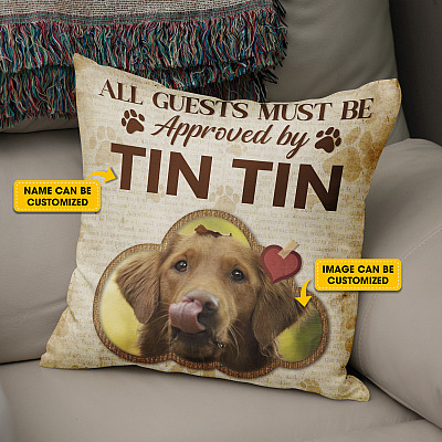 Alternative view of Custom Photo Pet Lover All Guests Must Be Approved Throw Pillow - Decorative Pillow - Indoor Cushion