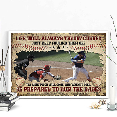 Alternative view of Personalized Photo Baseball Life Will Always Throw Curves Just Keep Fouling Them Off Canvas Prints - Unframed Poster