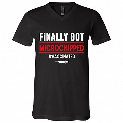 Finally I Got Microchipped, Black, V-Neck T-Shirt