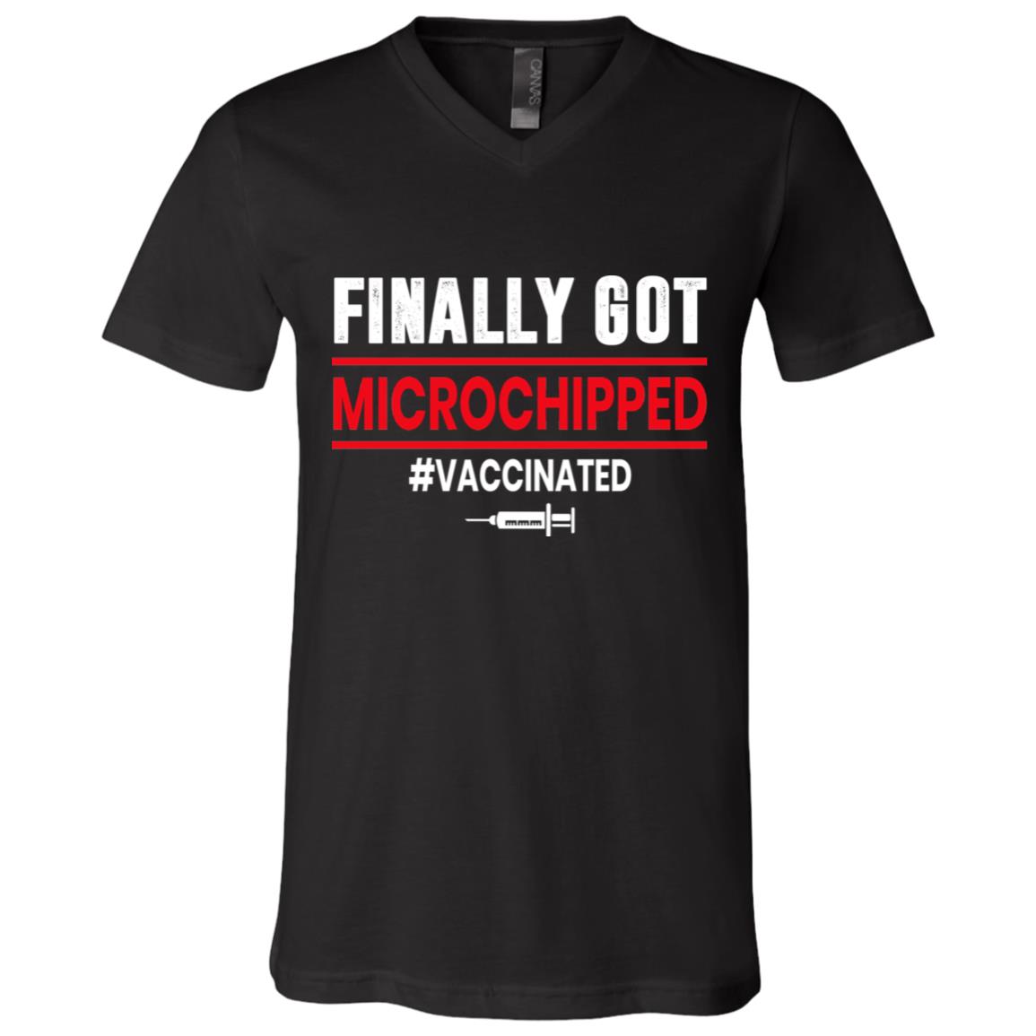 Finally I Got Microchipped, Black, V-Neck T-Shirt