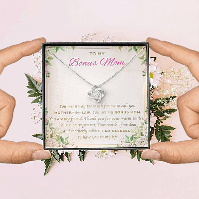 To My Bonus Mom You Mean Way Too Much For Me To Call You Mother In Law Love Knot Necklace
