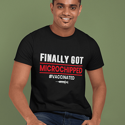 Alternative view of Finally I Got Microchipped Vaccinated T-shirt - V-neck - Funny Quarantine Shirt