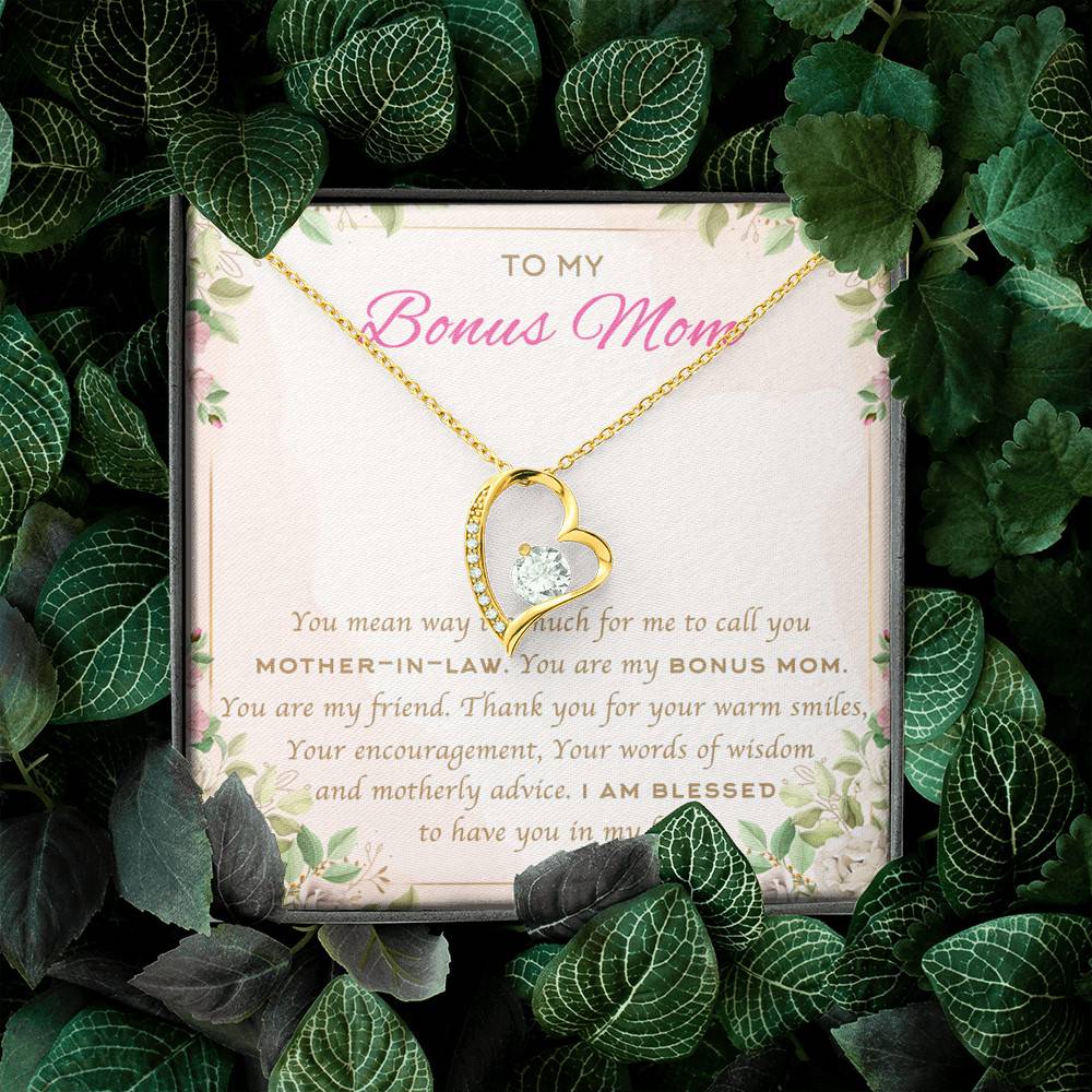 To My Bonus Mom You Mean Way Too Much For Me To Call You Mother In Law Forever Love Heart Pendant Necklace