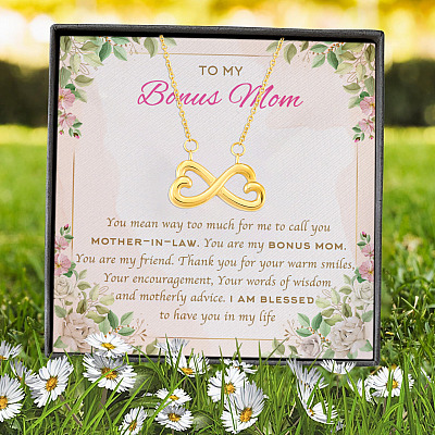 To My Bonus Mom You Mean Way Too Much For Me To Call You Mother In Law Infinity Heart Pendant Necklace